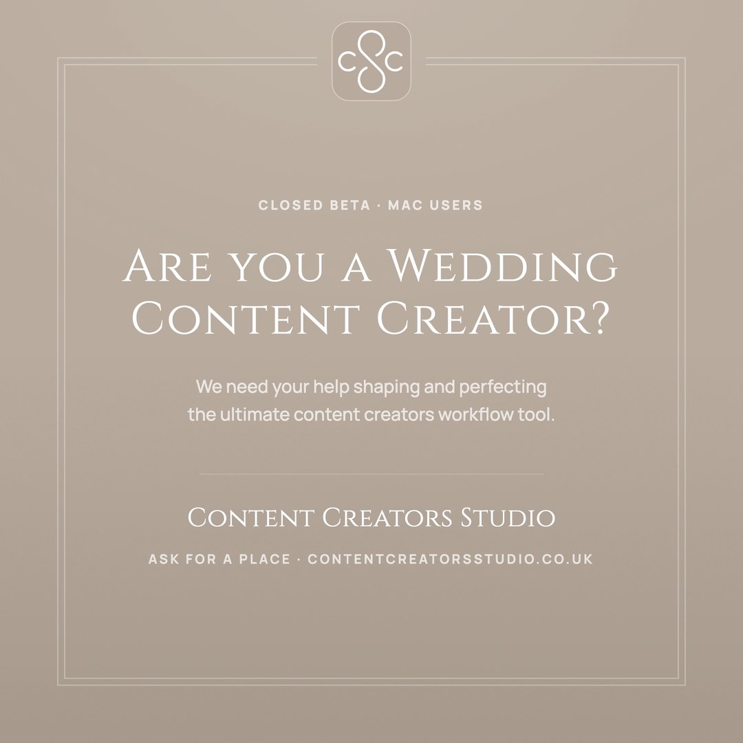 We are already working with wedding content creators to shape Content Creators Studio and we would love to extend the invite to you!
Simply register your interest at:
https://www.contentcreatorsstudio.co.uk — posted 23 August 2026